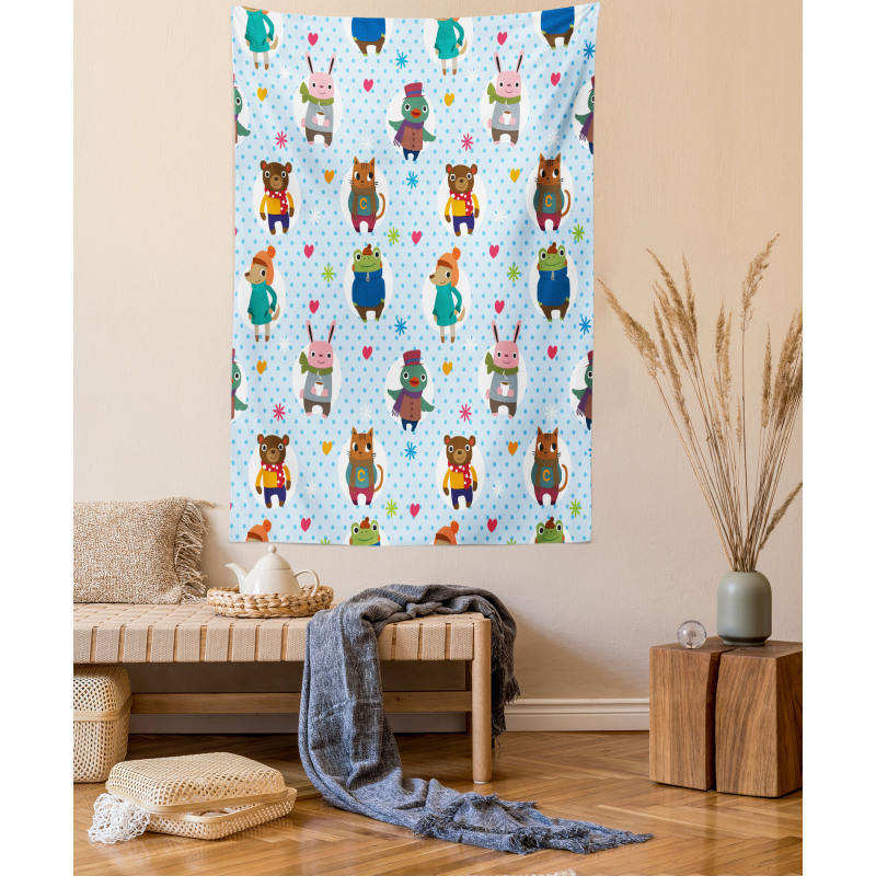 Animals Winter Clothing Tapestry