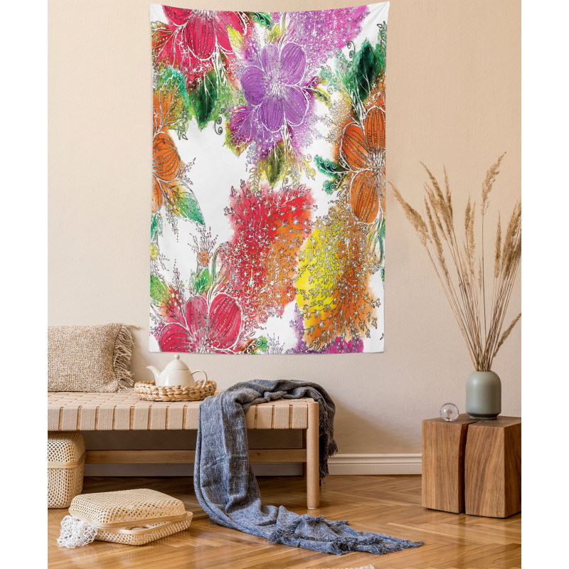 Abstract Colorful Flowers Tapestry