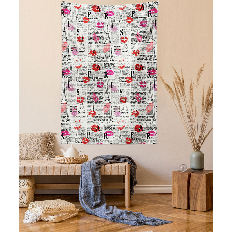 Newspaper Lipstick Kiss Tapestry