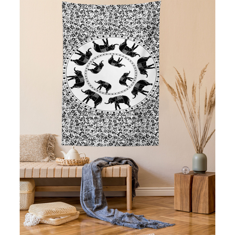 Monchrome Animal Floral Tapestry