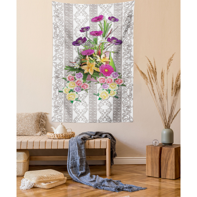 Colorful Bouquet on Curls Tapestry