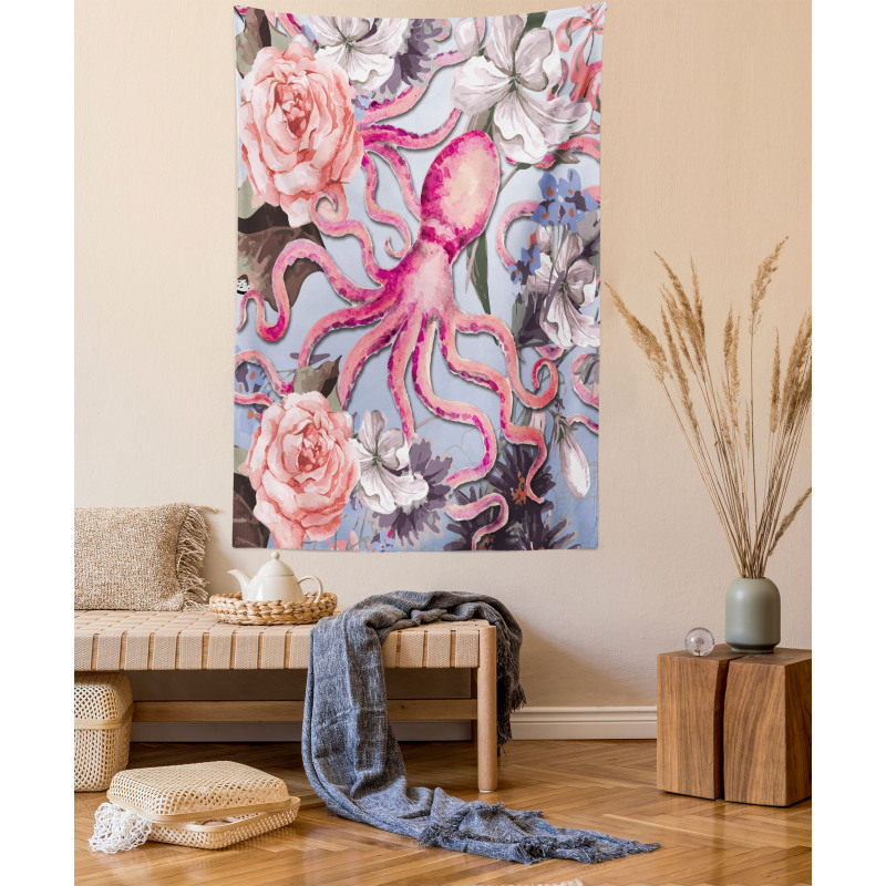 Animal Watercolor Flowers Tapestry