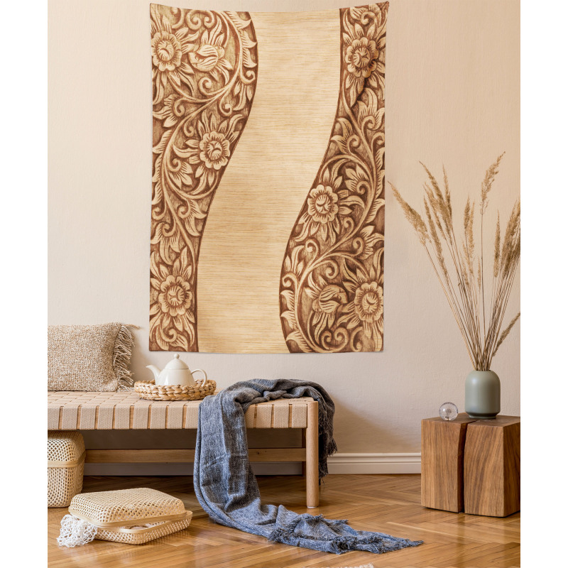 Monochrome Tones Ornate Wood Tapestry