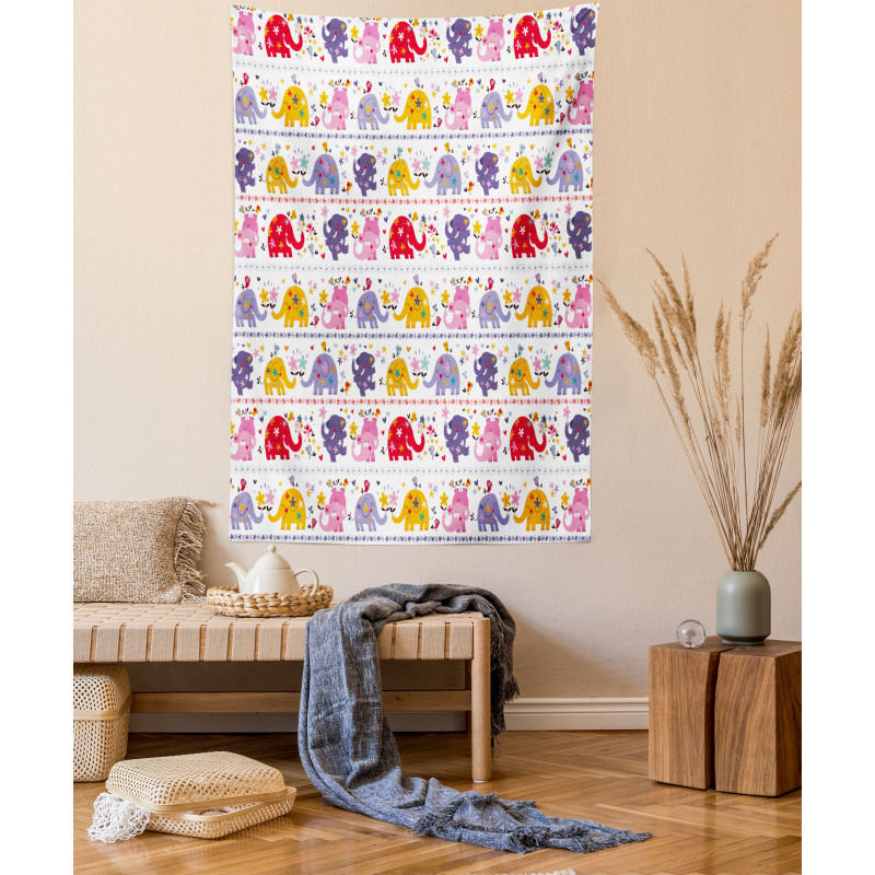 Dancing Floral Elephants Tapestry