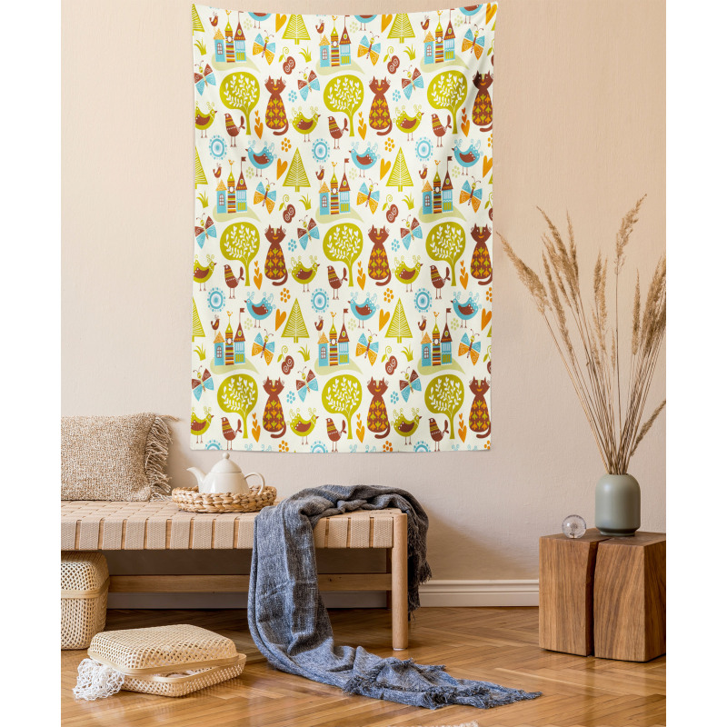 Cats Birds Butterfly Tapestry