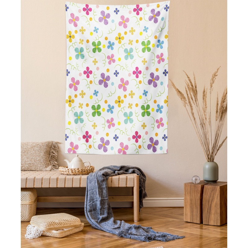 Spring Daisies Dots Sketch Tapestry