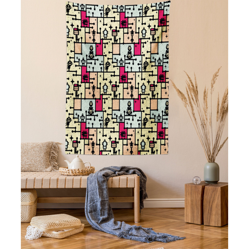 Robots on Grid Squares Tapestry