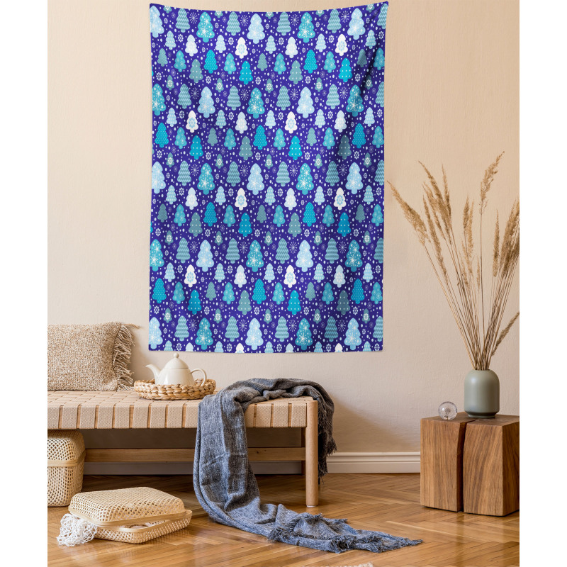 Snowflakes Xmas Trees Tapestry