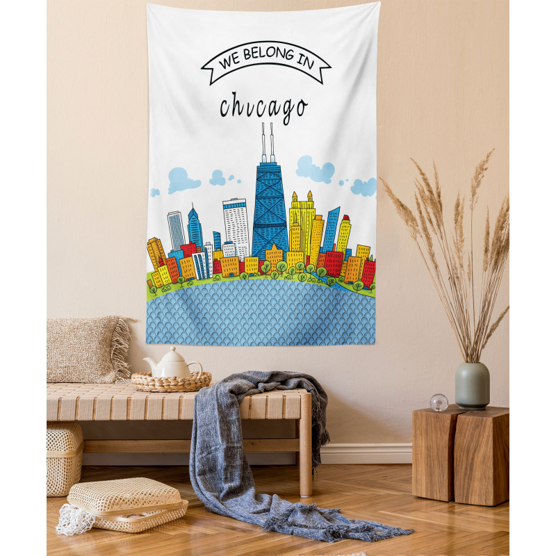 Chicago USA Cartoon Tapestry