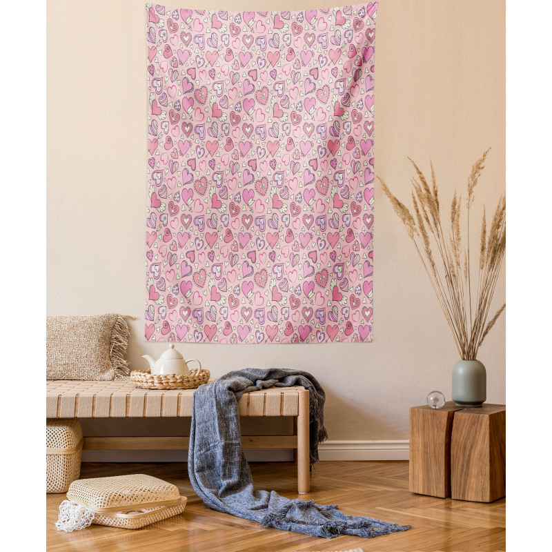 Romantic Doodle Heart Tapestry