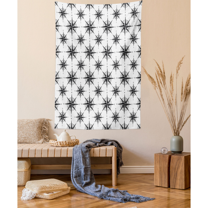 Monochrome Windrose Tapestry