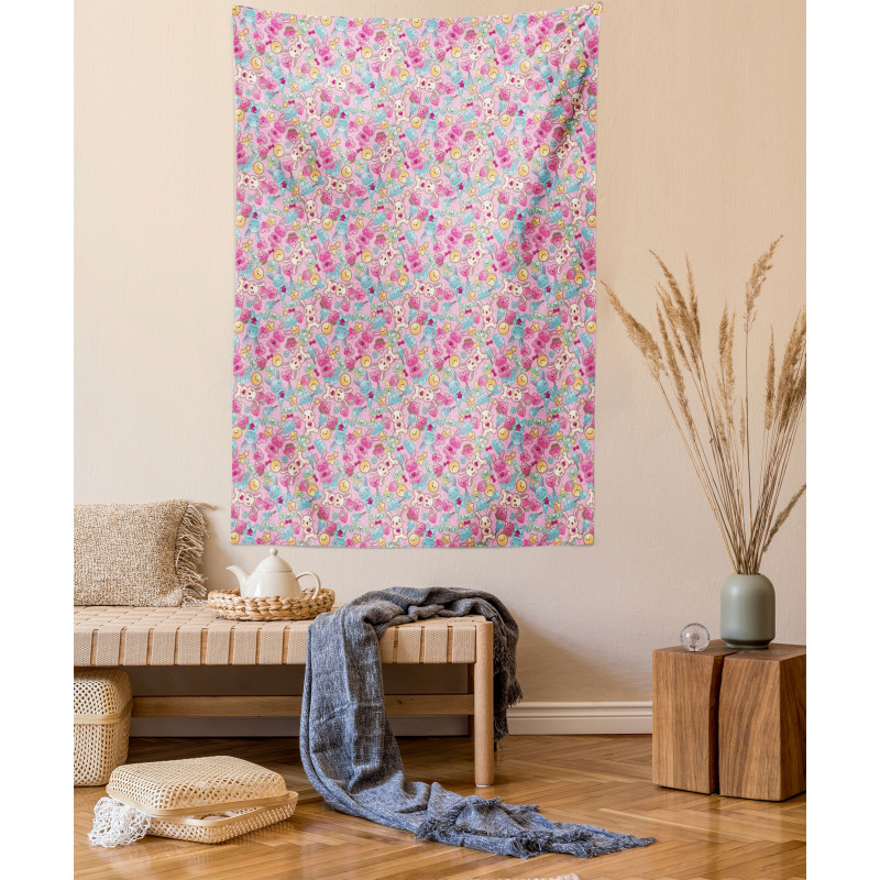 Kawaii Bunnies and Candy Tapestry