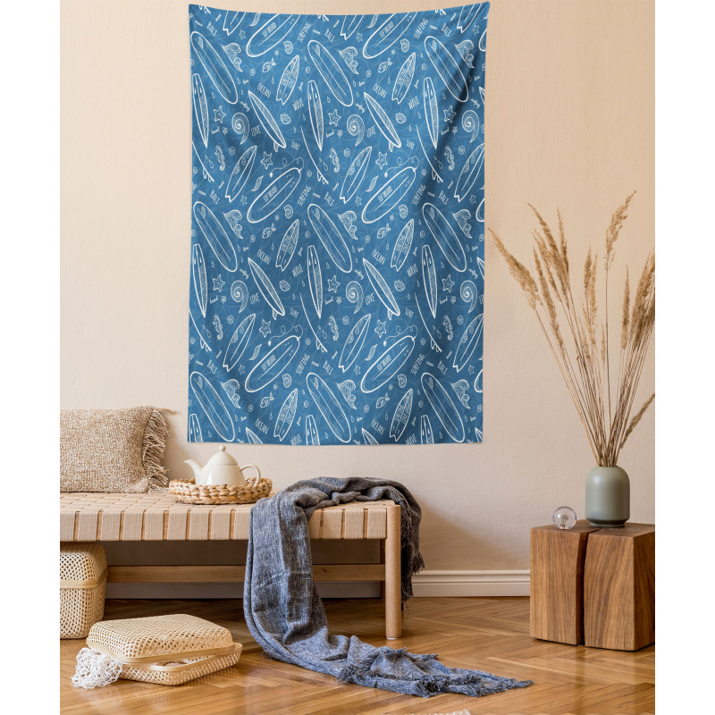 Ocean Waves Doodle Tapestry