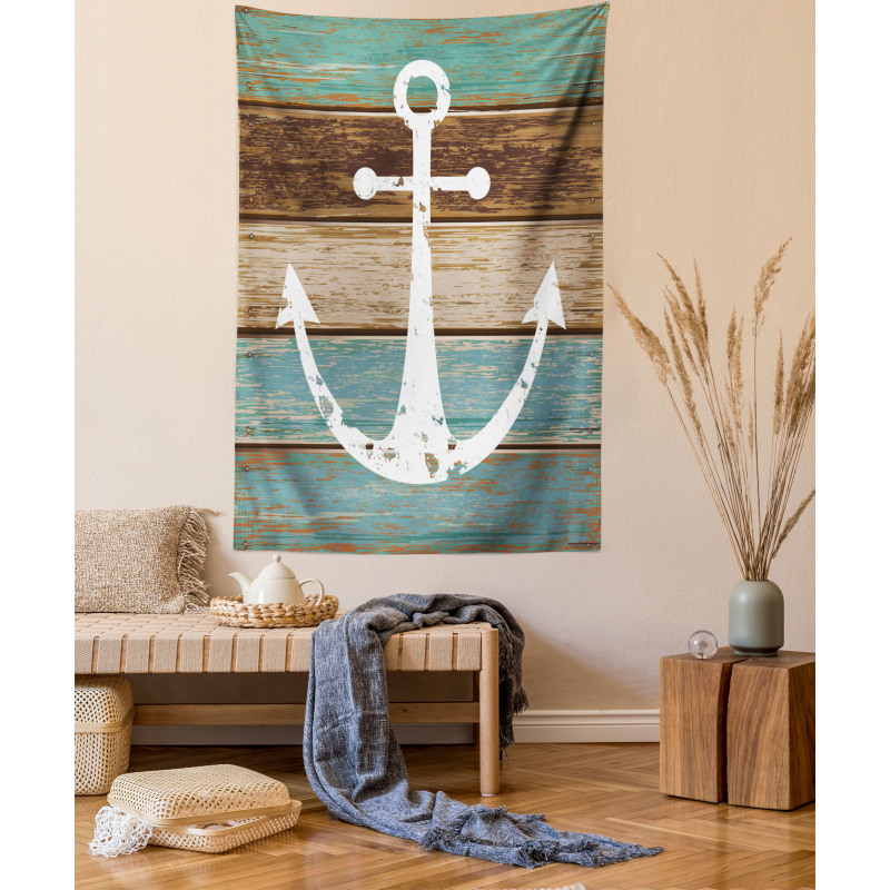 Grunge Marine Wooden Plank Tapestry