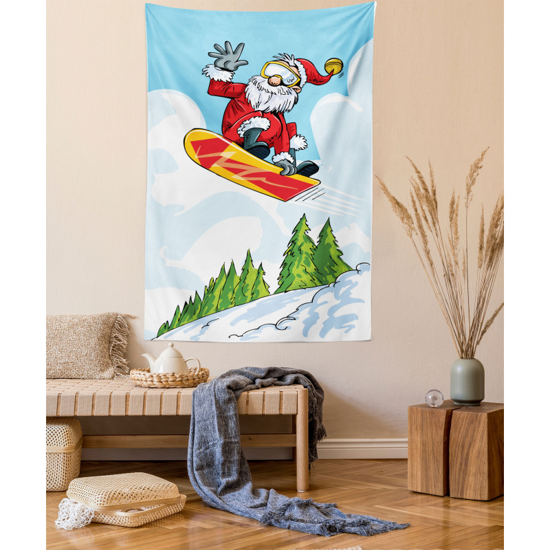 Jump on Snowboard Pines Tapestry