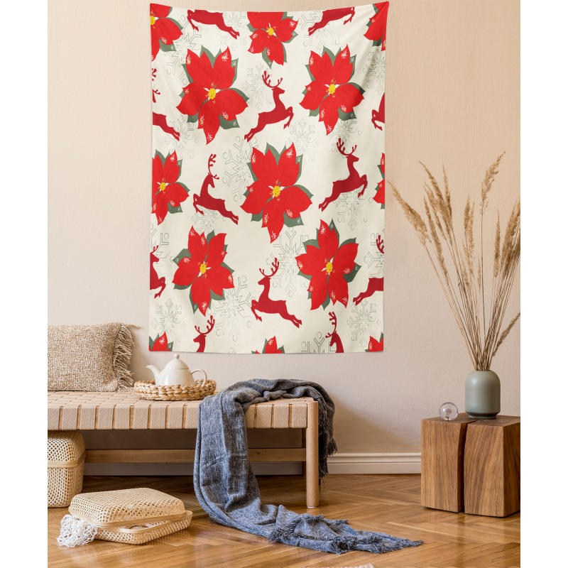 Poinsettia Reindeer Tapestry