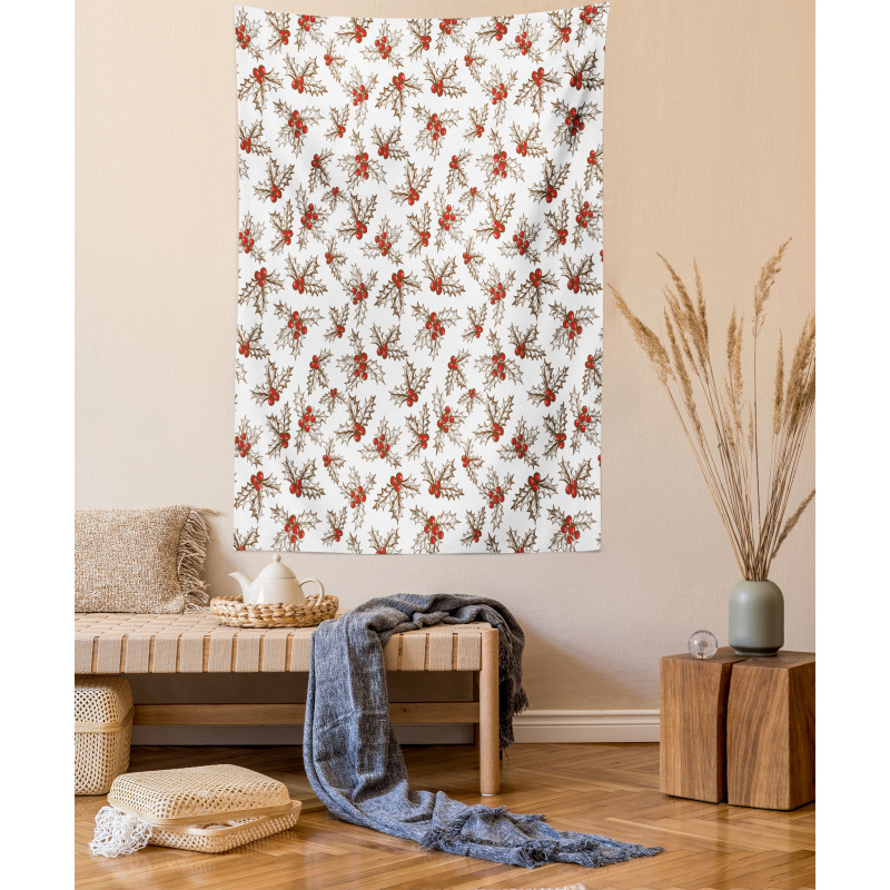 Holly Berries Leaves Tapestry