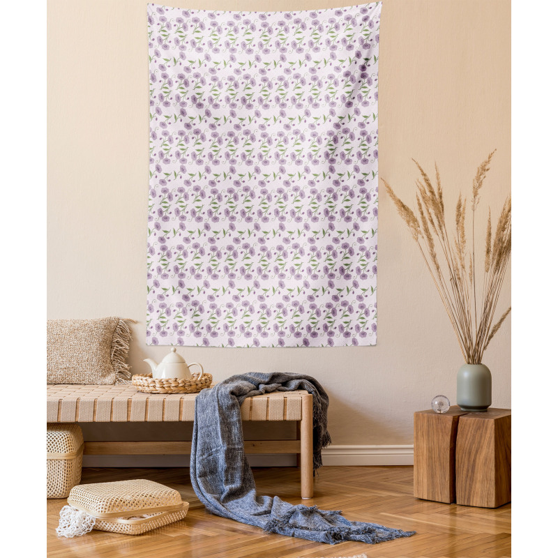 Retro Violets Buds Tapestry