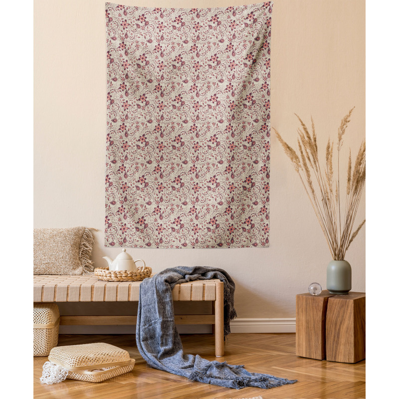 Retro Ornate Blossoms Tapestry