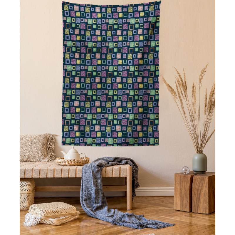 Hand Drawn Squares Tapestry