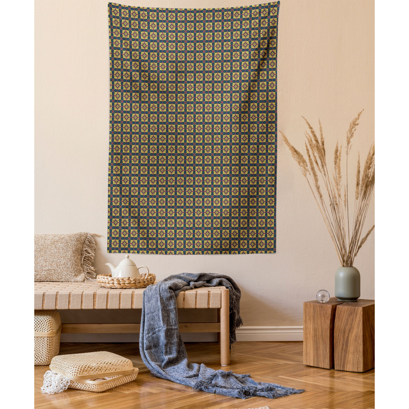 Checkered Floral Tapestry