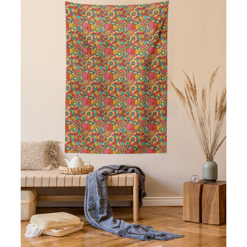 Colorful Floral Doodle Tapestry