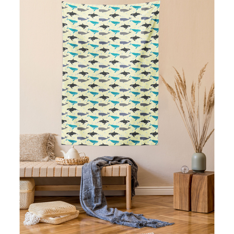 Swimming Mammals Yellow Tapestry