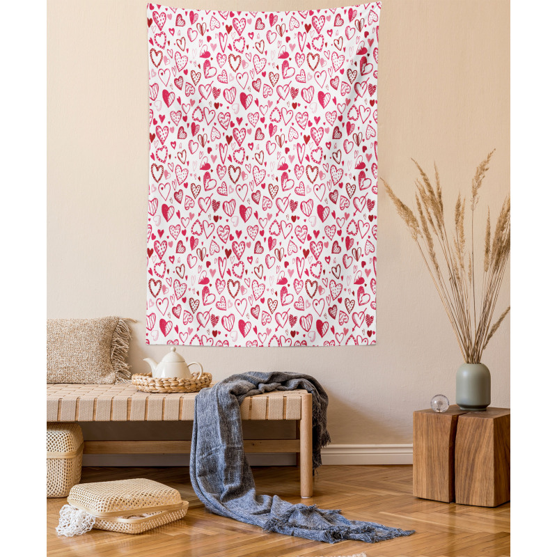 Sketch Style Hearts Tapestry
