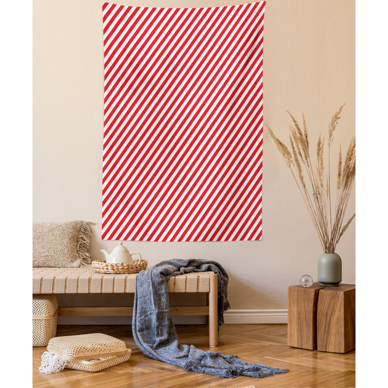 Diagonal Red Lines Tapestry