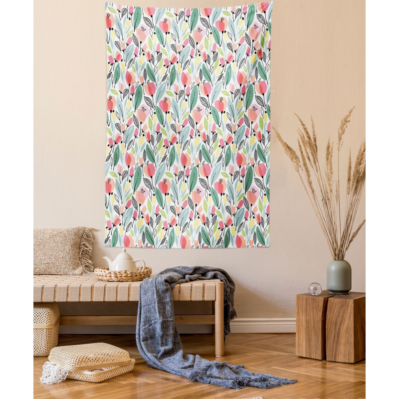 Hand Drawn Style Poppies Tapestry