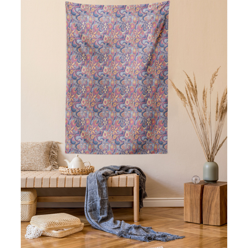 Colorful Blooms Curls Tapestry