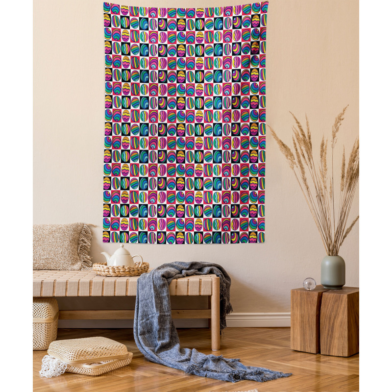 Checkered Doodle Eggs Tapestry