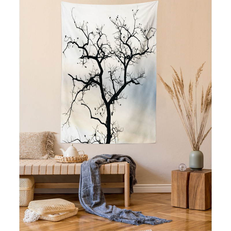 Black Fall Tree Silhouette Tapestry