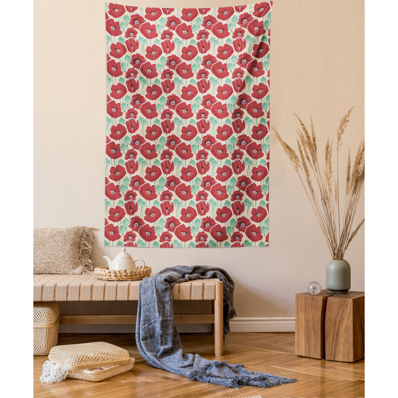 Watercolor Effect Poppy Tapestry