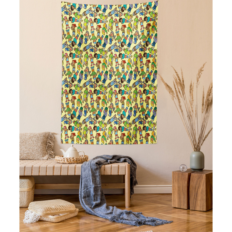 Cartoon Boys and Girls Tapestry