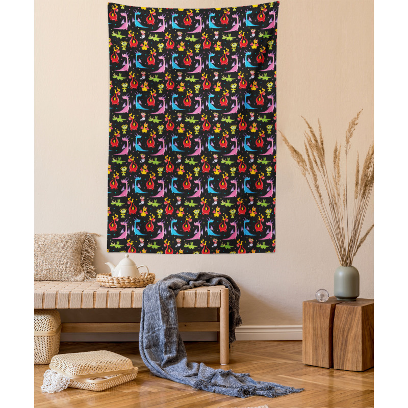 Colorful Stars on Black Tapestry