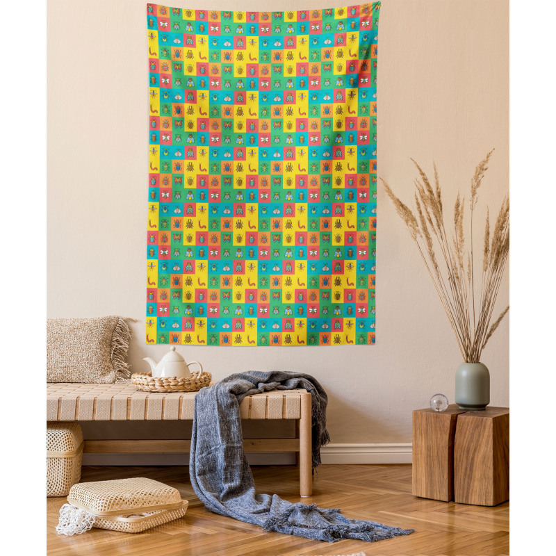 Cartoon Bugs in Square Tapestry