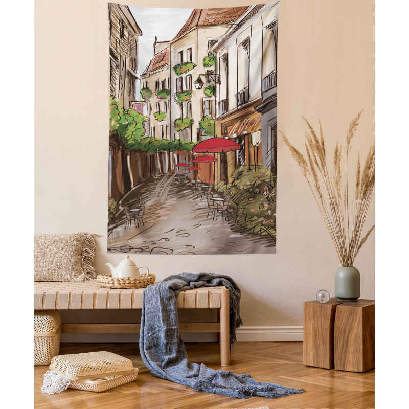 Romantic Patio Scene Sketch Tapestry