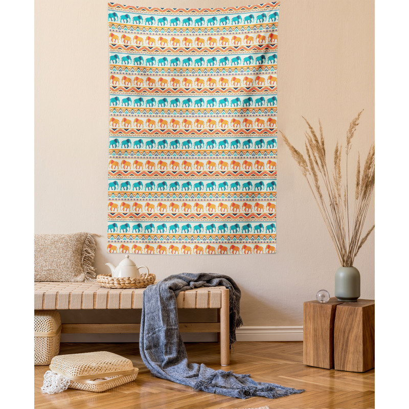 Elephants Triangles Tapestry