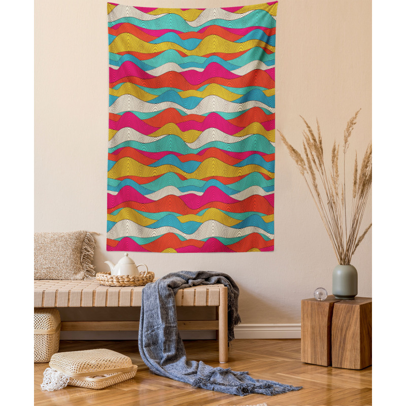 Retro Colorful Wave Design Tapestry