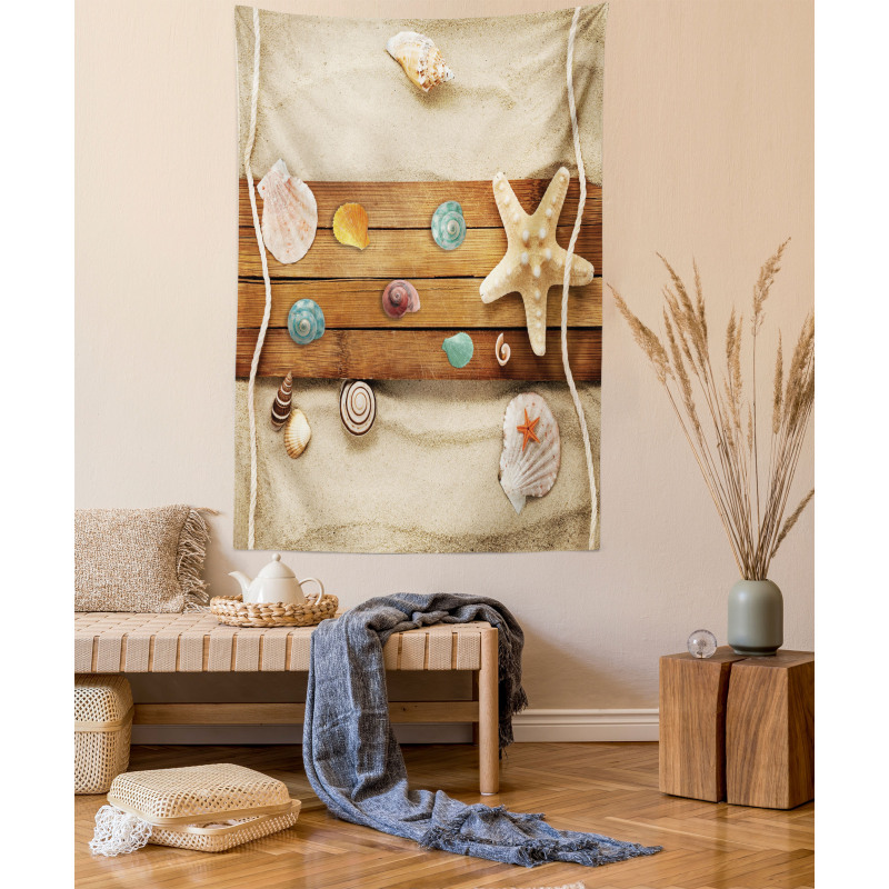 Rustic Board Seashells Tapestry