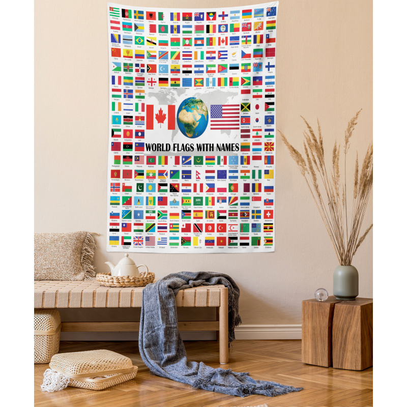 World Flags with Names Tapestry