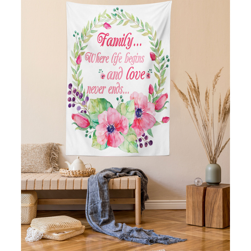 Family Love Saying Wreath Tapestry