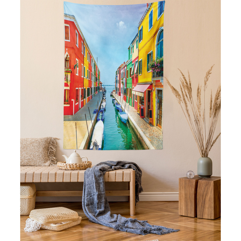 Urban Life with Boats Tapestry