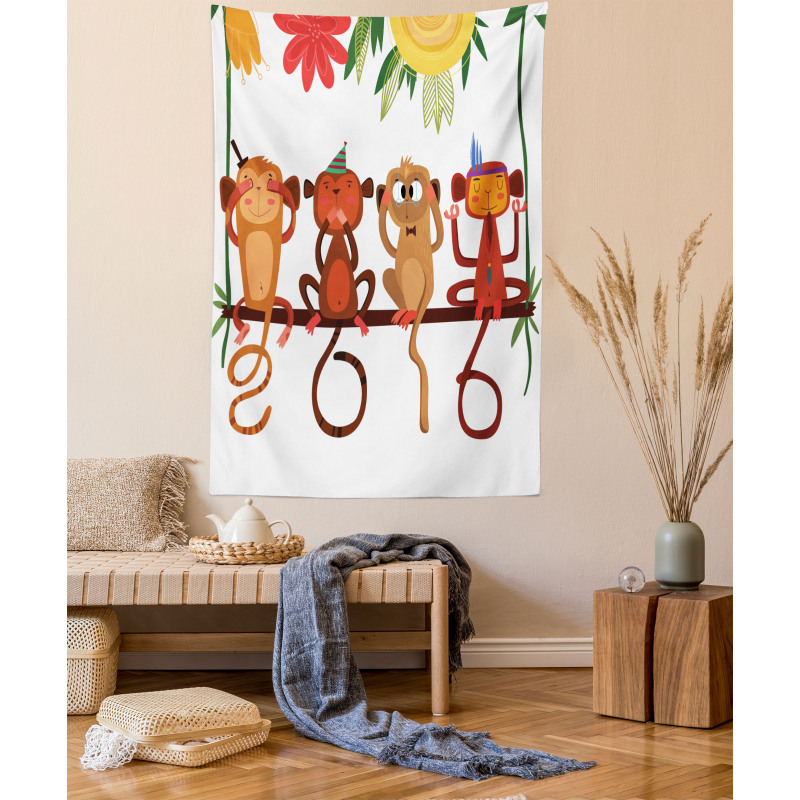 Animals Sitting Branch Tapestry