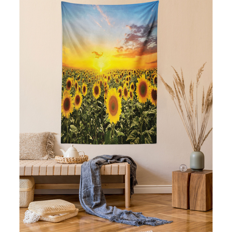 Sunflowers Field Dusk Tapestry