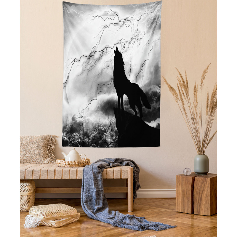 Howling Under Full Moon Tapestry