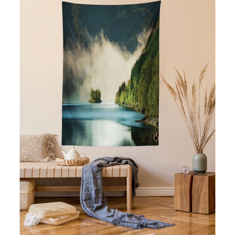 Foggy Mountain Reflection View Tapestry