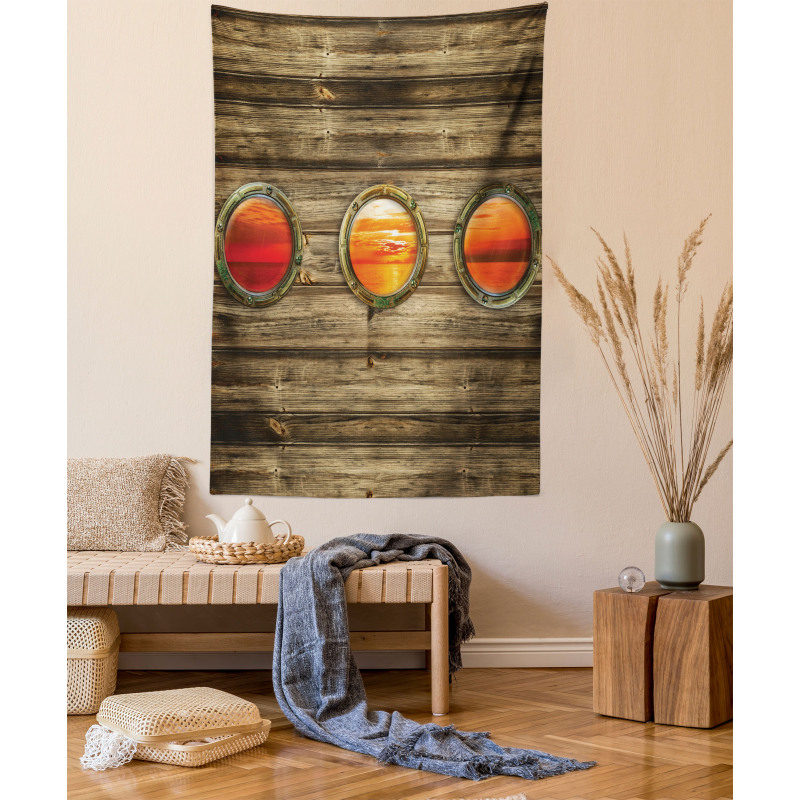 Rustic Wooden Ship Tapestry