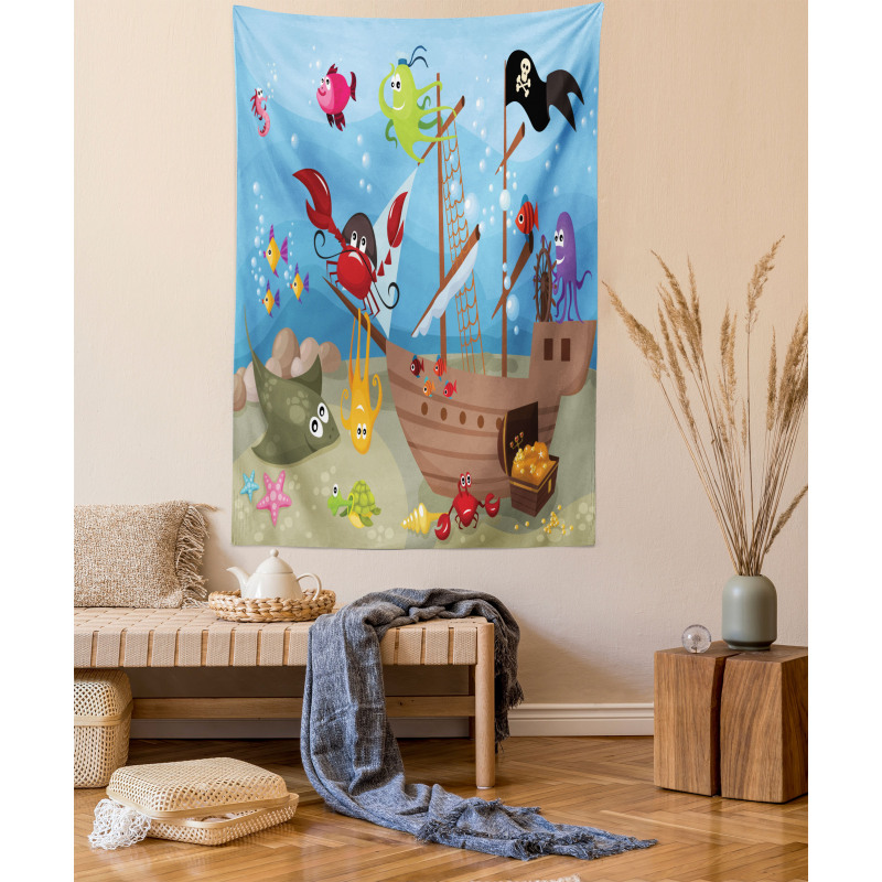 Ship Underwater Animals Tapestry